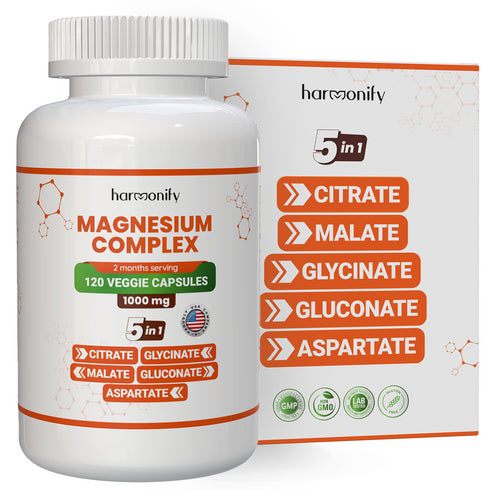 Magnesium Glycinate Citrate Malate Aspartate Gluconate, 5 in 1 Formula, 120 Purified Veggie Capsule, 1000 mg, Gluten Free, Non-GMO, 60 Days Serving
